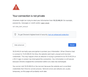 showing the error message "Your connection is not private" in google chrome